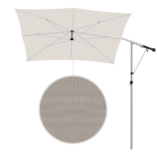 May Mezzo Sonnenschirm, Freiarmschirm, Ampelschirm - Farbe Grau weiss | Stoffart Acryl | Volant optional | verschiedene Größen Sichtschutz