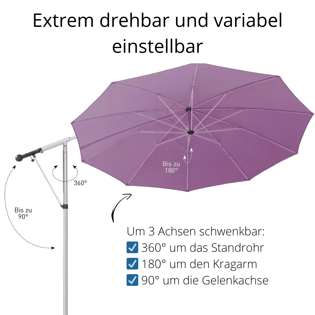 May Mezzo Sonnenschirm, Freiarmschirm, Ampelschirm - Farbe Weinrot | Stoffart Poly | Volant optional | verschiedene Größen Sichtschutz