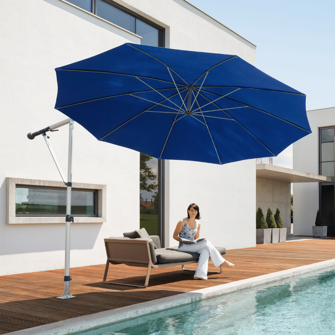 May Mezzo Sonnenschirm, Freiarmschirm, Ampelschirm - Farbe Weinrot | Stoffart Poly | Volant optional | verschiedene Größen Sichtschutz