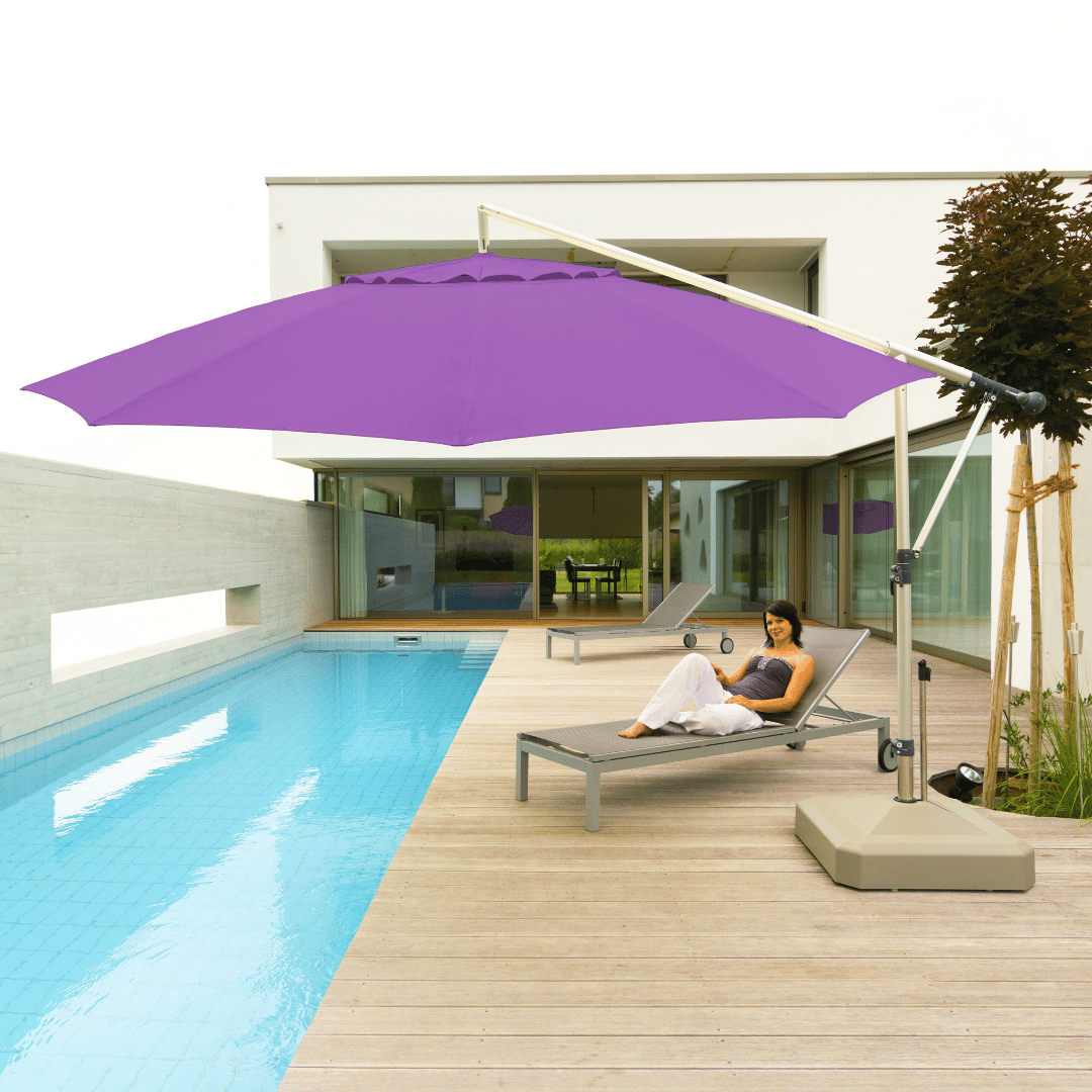 May Mezzo Sonnenschirm, Freiarmschirm, Ampelschirm - Farbe Weinrot | Stoffart Poly | Volant optional | verschiedene Größen Sichtschutz