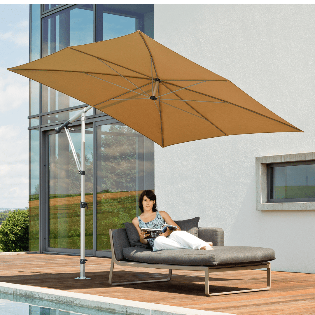 May Mezzo Sonnenschirm, Freiarmschirm, Ampelschirm - Farbe Weinrot | Stoffart Poly | Volant optional | verschiedene Größen Sichtschutz