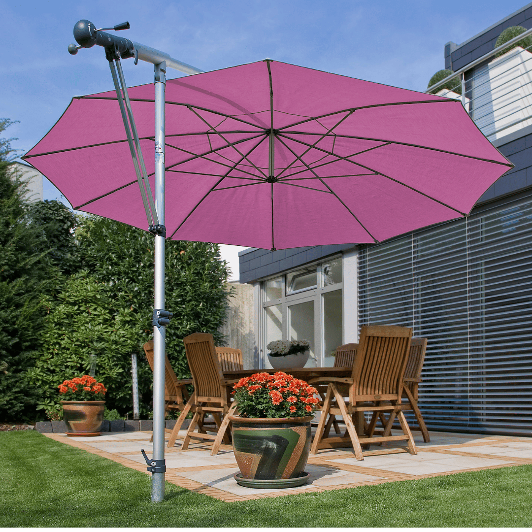 May Mezzo Sonnenschirm, Freiarmschirm, Ampelschirm - Farbe Weinrot | Stoffart Poly | Volant optional | verschiedene Größen Sichtschutz