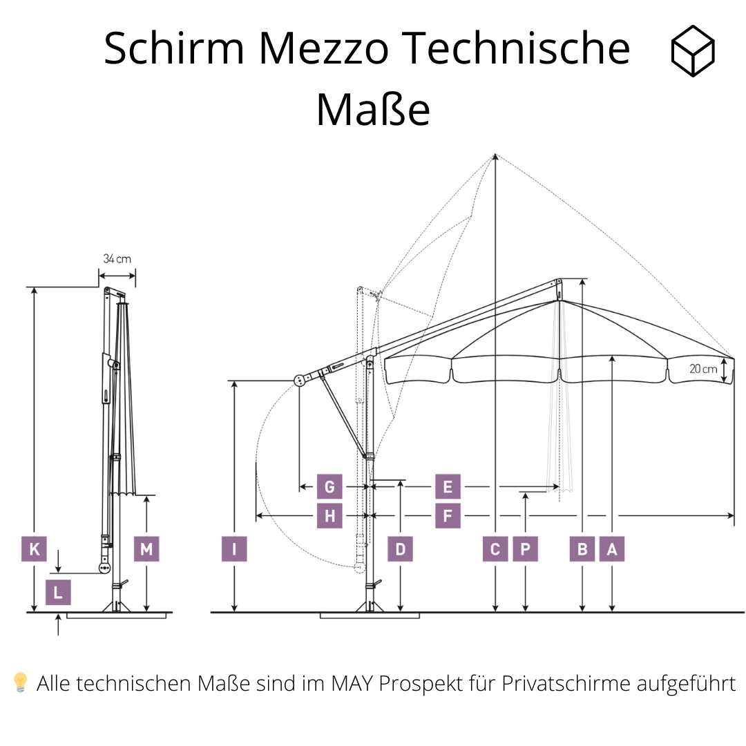 May Mezzo Sonnenschirm, Freiarmschirm, Ampelschirm - Farbe Weinrot | Stoffart Poly | Volant optional | verschiedene Größen Sichtschutz