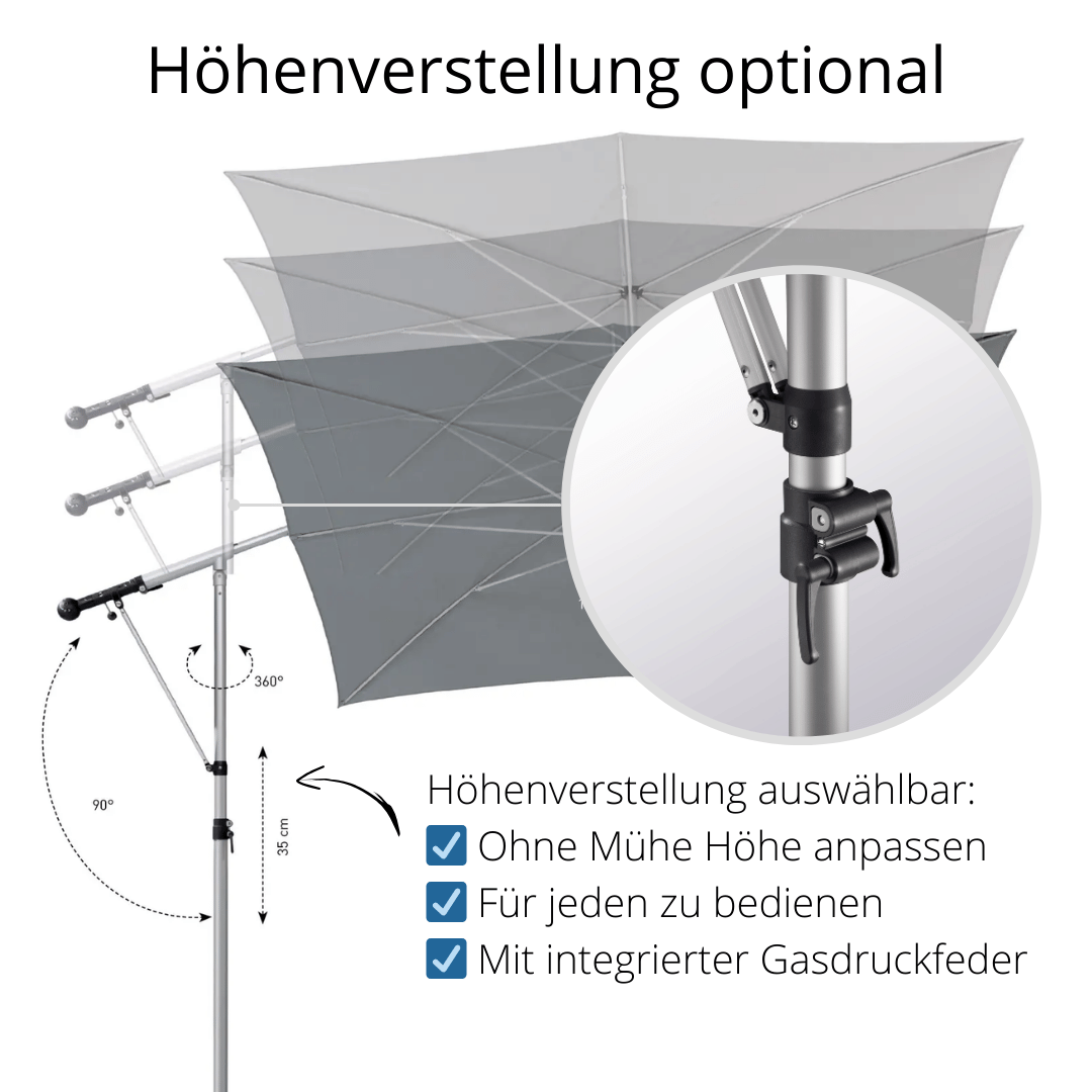 May Mezzo Sonnenschirm, Freiarmschirm, Ampelschirm - Farbe Weinrot | Stoffart Poly | Volant optional | verschiedene Größen Sichtschutz