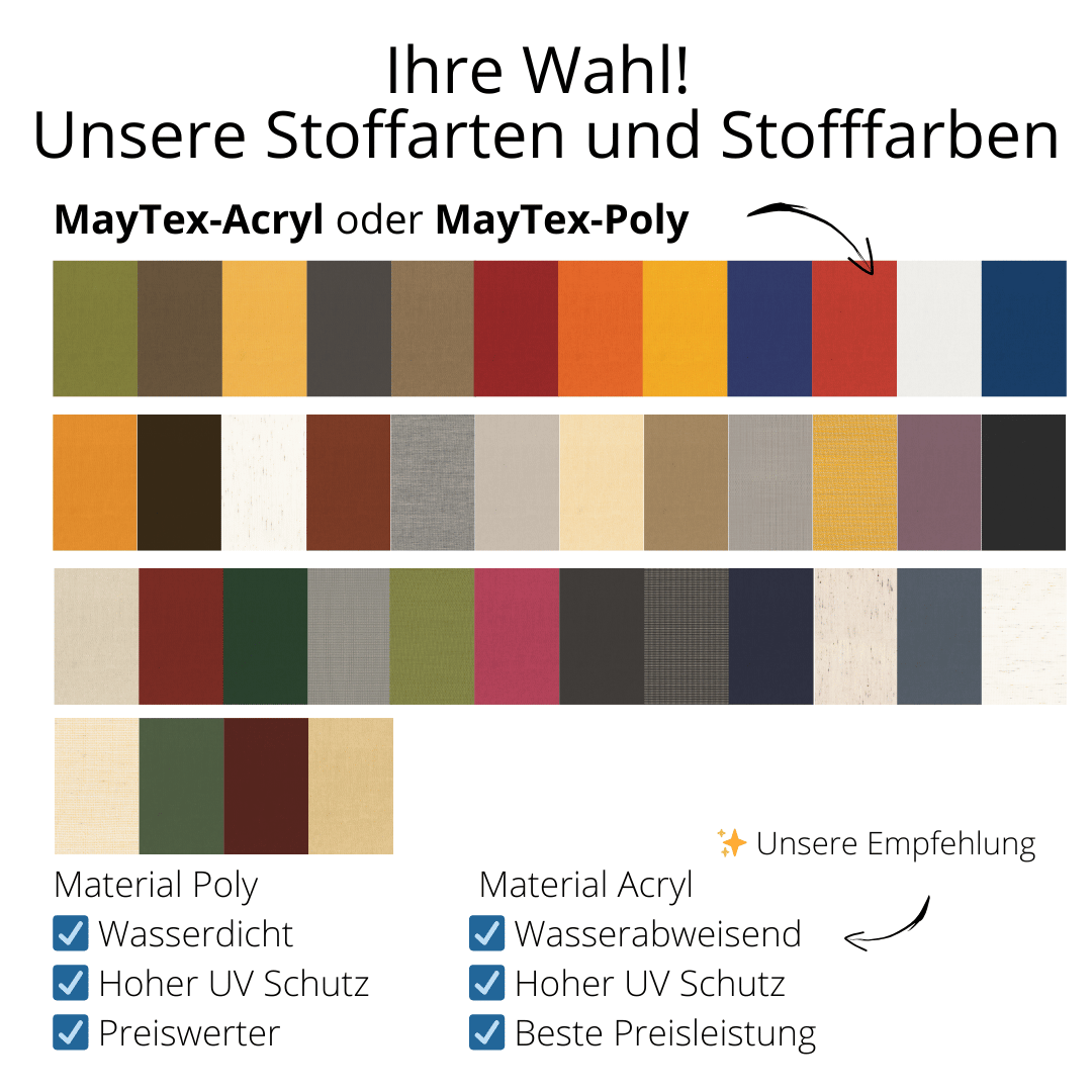 May Mezzo Sonnenschirm, Freiarmschirm, Ampelschirm - Farbe Weinrot | Stoffart Poly | Volant optional | verschiedene Größen Sichtschutz
