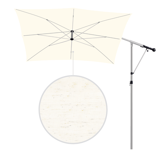 May Mezzo Sonnenschirm, Freiarmschirm, Ampelschirm - Farbe Weis Gelb | Stoffart Acryl | Volant optional | verschiedene Größen Sichtschutz