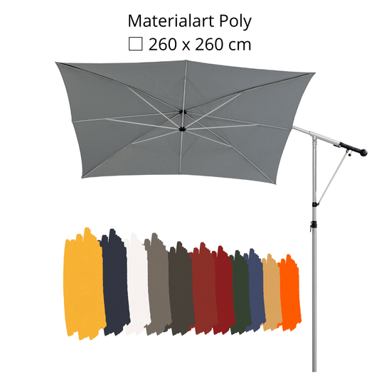 May Mezzo Sonnenschirm, Freiarmschirm, Ampelschirm - Quadratisch | 260 x 260 cm | Stoffart Poly | Volant optional | viele Farben Sichtschutz