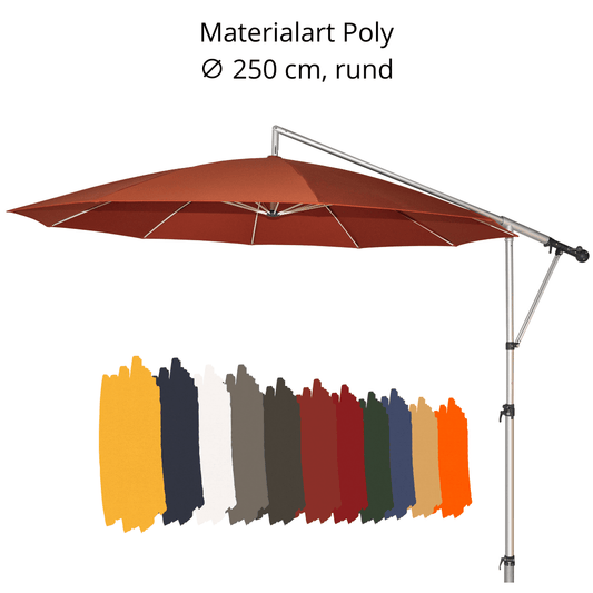 May Mezzo Sonnenschirm, Freiarmschirm, Ampelschirm - Rund | ∅ 250 cm | Stoffart Poly | Volant optional | viele Farben Sichtschutz