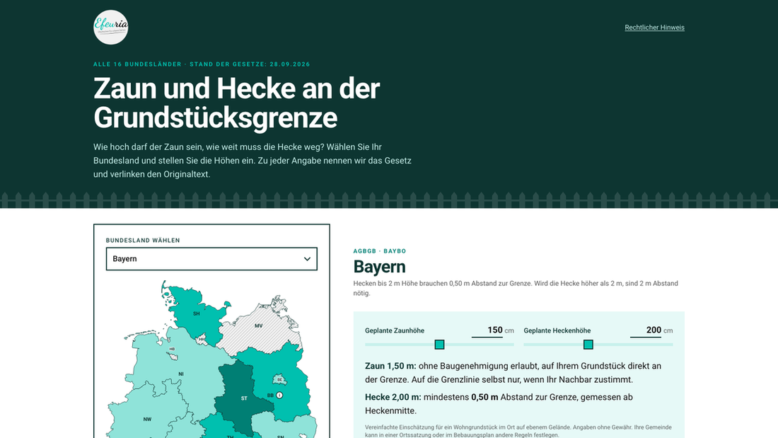 Interaktive Karte Zaun und Hecke an der Grundstücksgrenze auf gartengrenze.efeuria.de