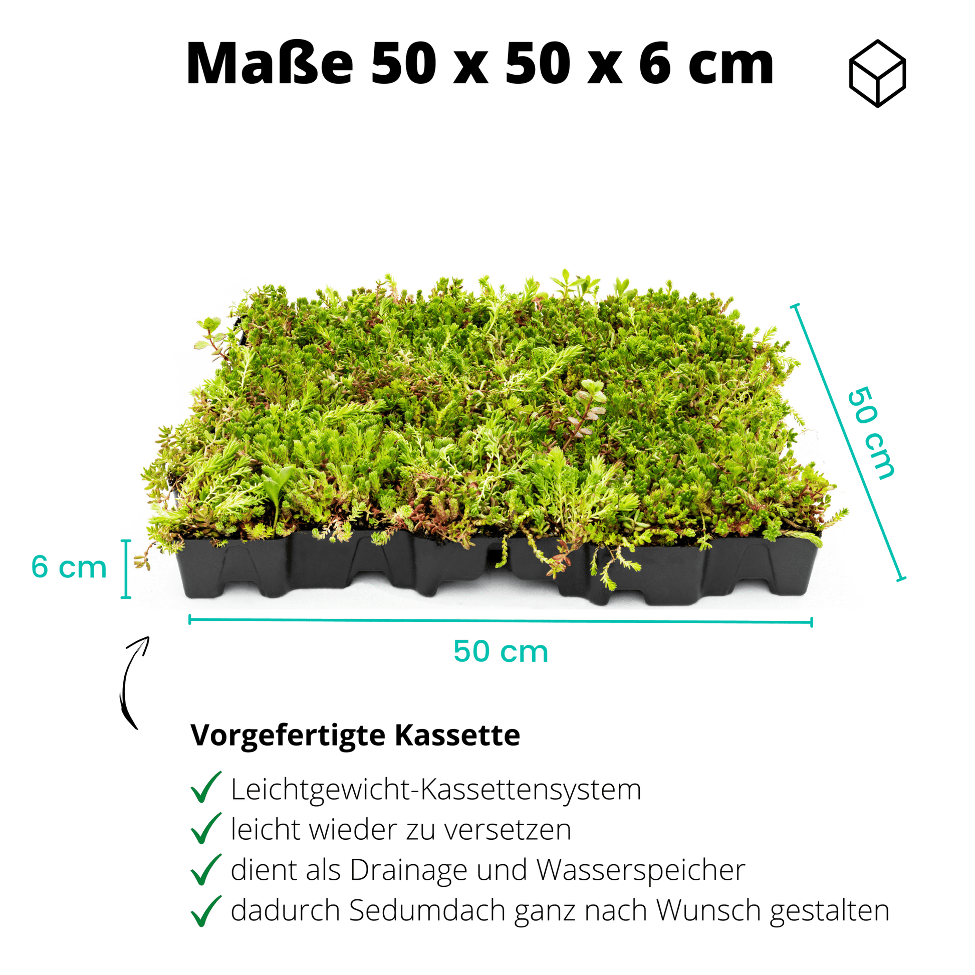 40er Bundle - Gründach MobiRoof Sedum Dachbegrünung, Dachbegrünungssystem Flachdach, Maße 50x50x6 cm, 40 Stück Dachbegrünung