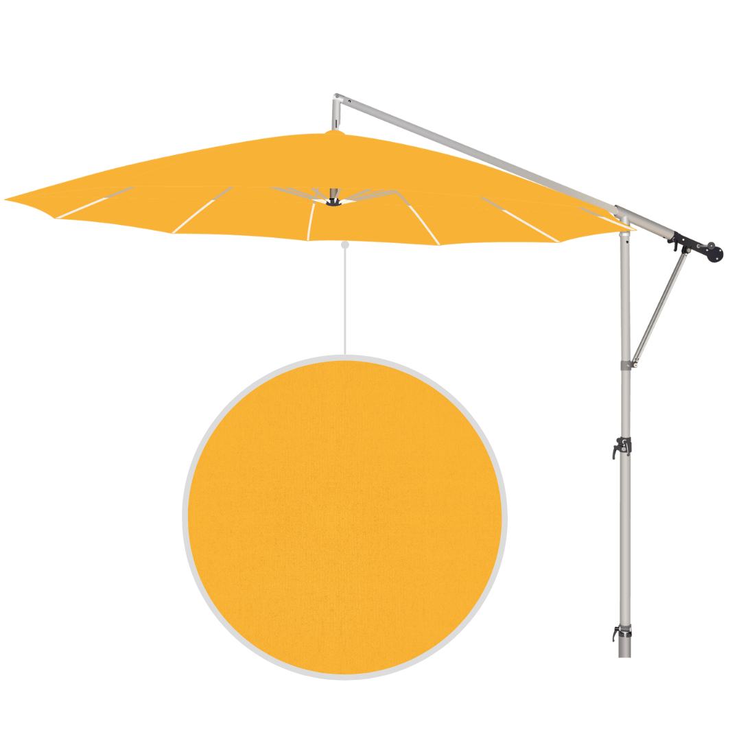 May Mezzo Sonnenschirm, Freiarmschirm, Ampelschirm - Farbe Maisgelb | Stoffart Poly | Volant optional | verschiedene Größen Sichtschutz