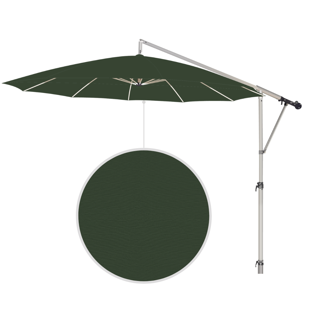 May Mezzo Sonnenschirm, Freiarmschirm, Ampelschirm - Farbe Moosgrün | Stoffart Poly | Volant optional | verschiedene Größen Sichtschutz