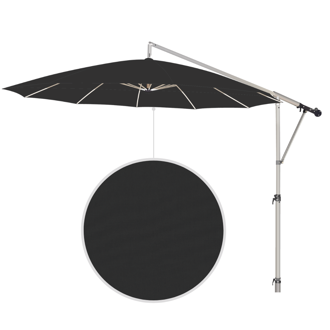 May Mezzo Sonnenschirm, Freiarmschirm, Ampelschirm - Farbe Schwarz | Stoffart Acryl | Volant optional | verschiedene Größen Sichtschutz