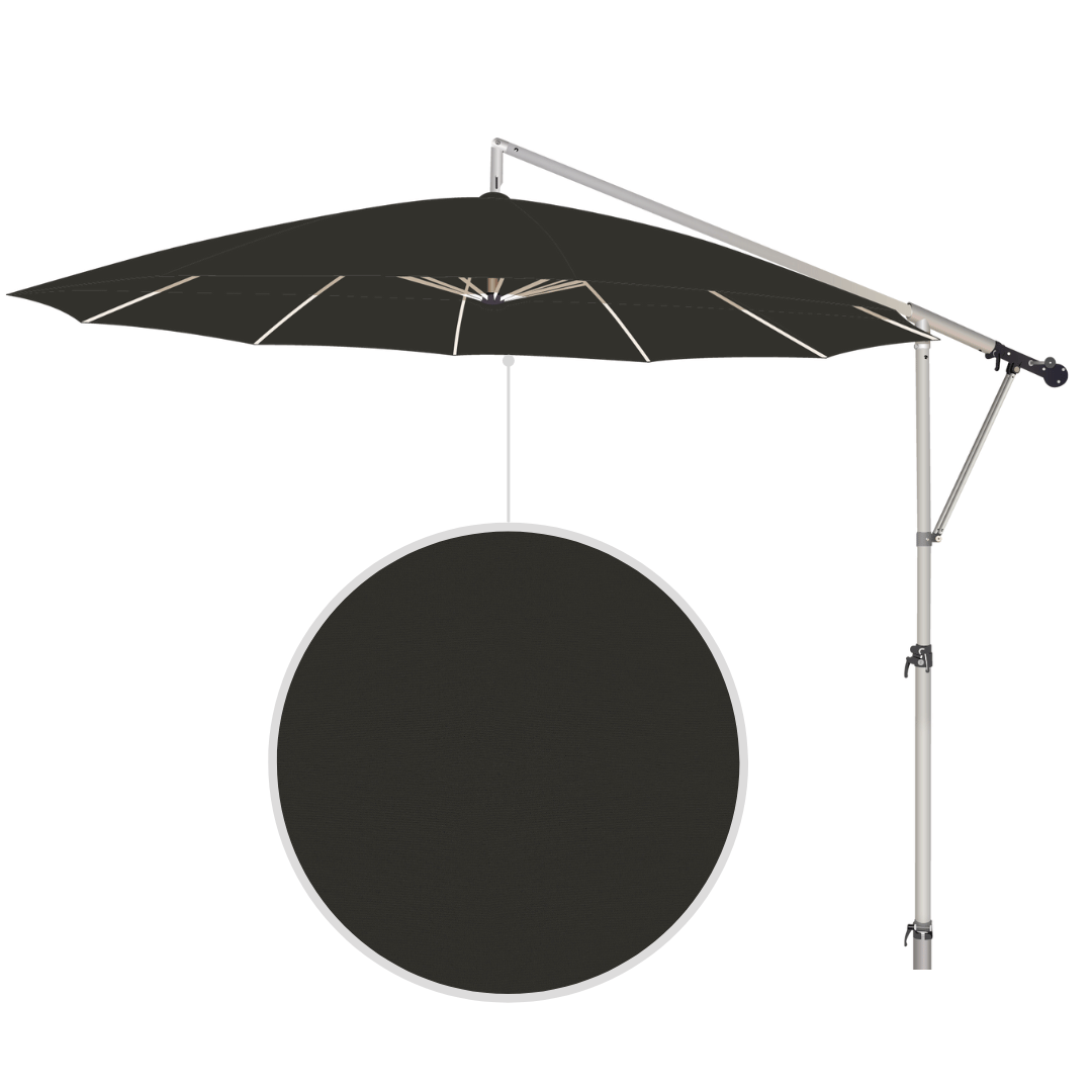 May Mezzo Sonnenschirm, Freiarmschirm, Ampelschirm - Farbe Schwarz | Stoffart Poly | Volant optional | verschiedene Größen Sichtschutz