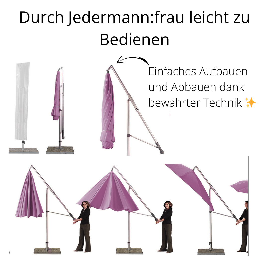 May Mezzo Sonnenschirm, Freiarmschirm, Ampelschirm - Farbe Weinrot | Stoffart Poly | Volant optional | verschiedene Größen Sichtschutz