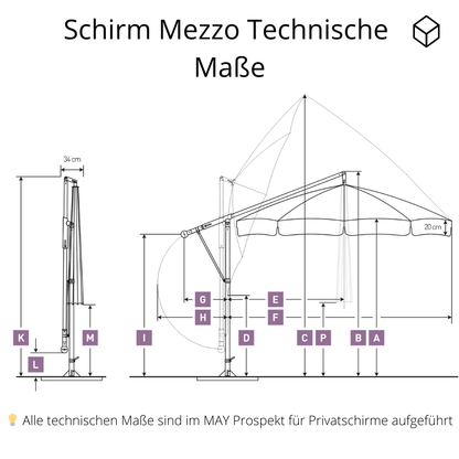 May Mezzo Sonnenschirm, Freiarmschirm, Ampelschirm - Farbe Weinrot | Stoffart Poly | Volant optional | verschiedene Größen Sichtschutz