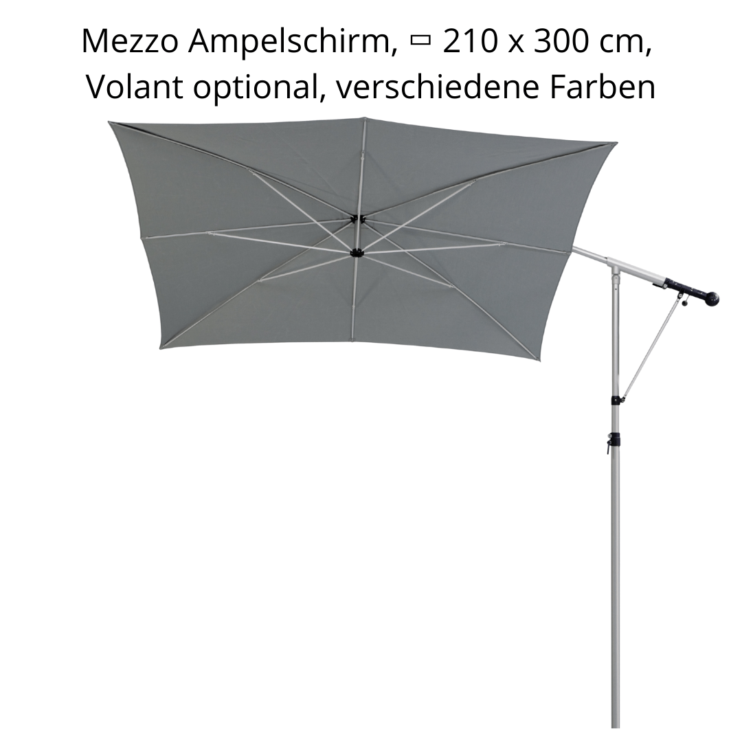 May Mezzo Sonnenschirm, Freiarmschirm, Ampelschirm - Rechteckig | 210 x 300 cm | Stoffart Acryl | Volant optional | viele Farben Sichtschutz