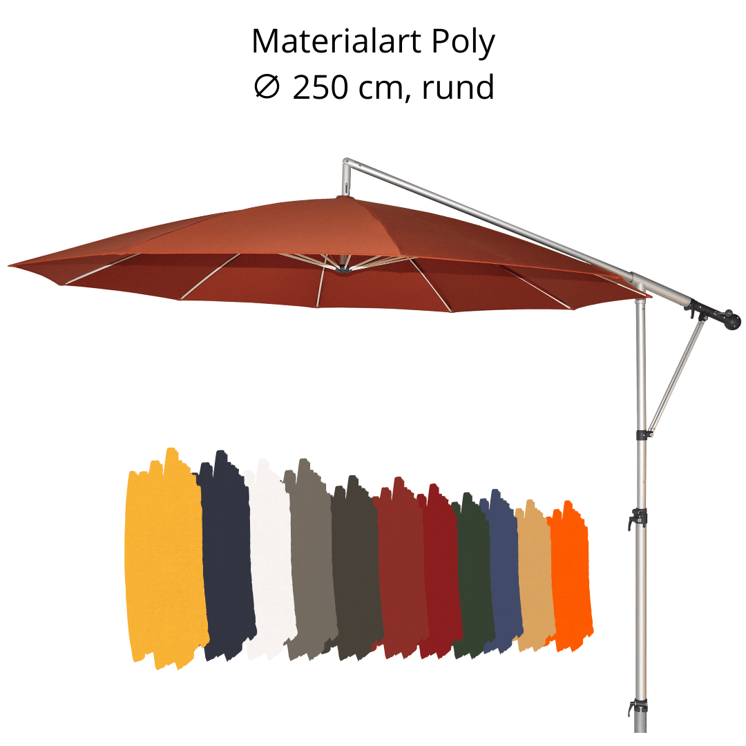May Mezzo Sonnenschirm, Freiarmschirm, Ampelschirm - Rund | ∅ 250 cm | Stoffart Poly | Volant optional | viele Farben Sichtschutz