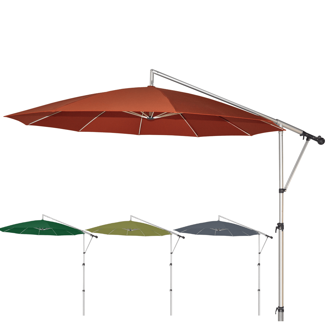 May Mezzo Sonnenschirm, Freiarmschirm, Ampelschirm - Rund | ∅ 330 cm | Stoffart Poly | Volant optional | viele Farben Sichtschutz