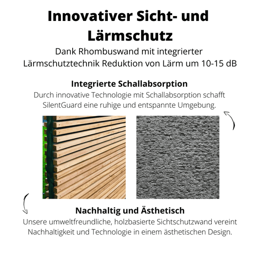 SilentGuard Rhombus Sichtschutz und Lärmschutz, Rhombuszaun als Sichtschutzwand, Holzelement 120x180 cm Sichtschutz