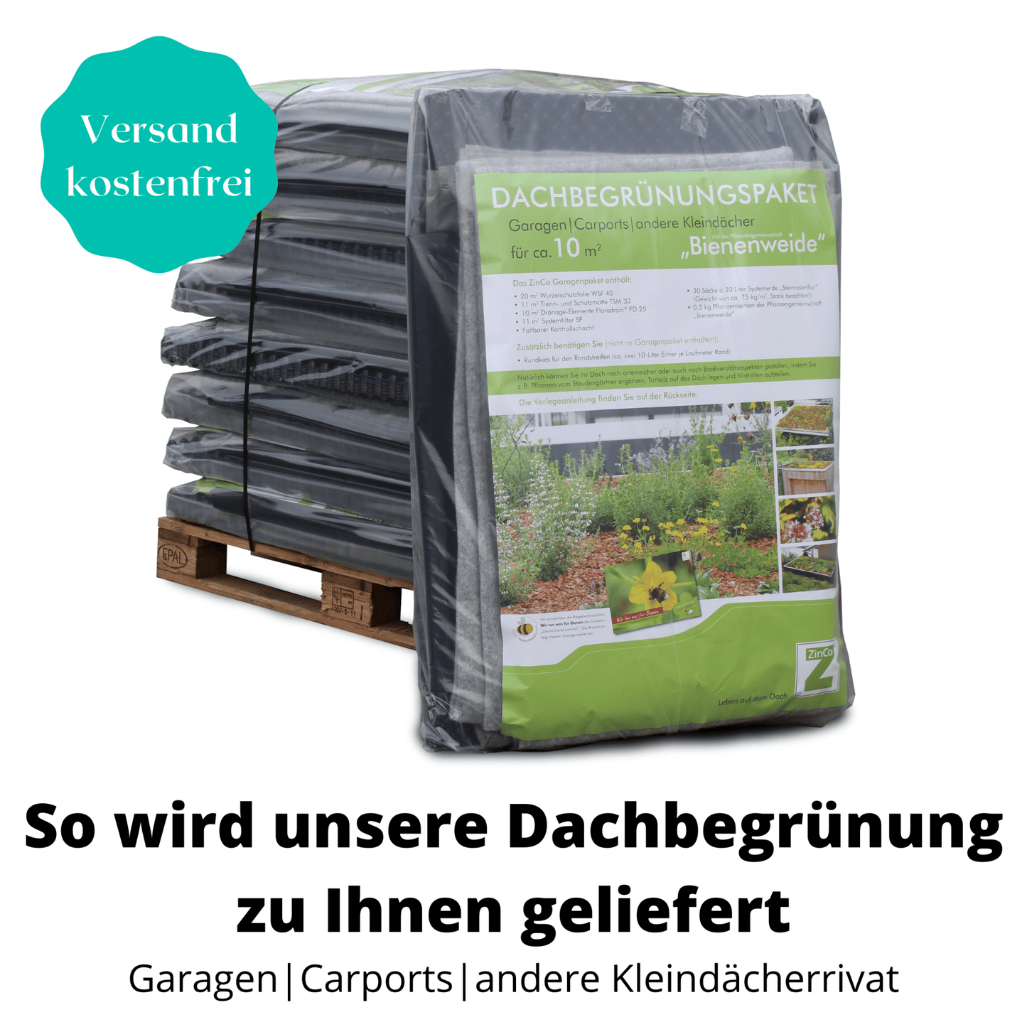 ZinCo Dachbegrünung Garagenpaket für 10 qm Dachfläche Dachbegrünung
